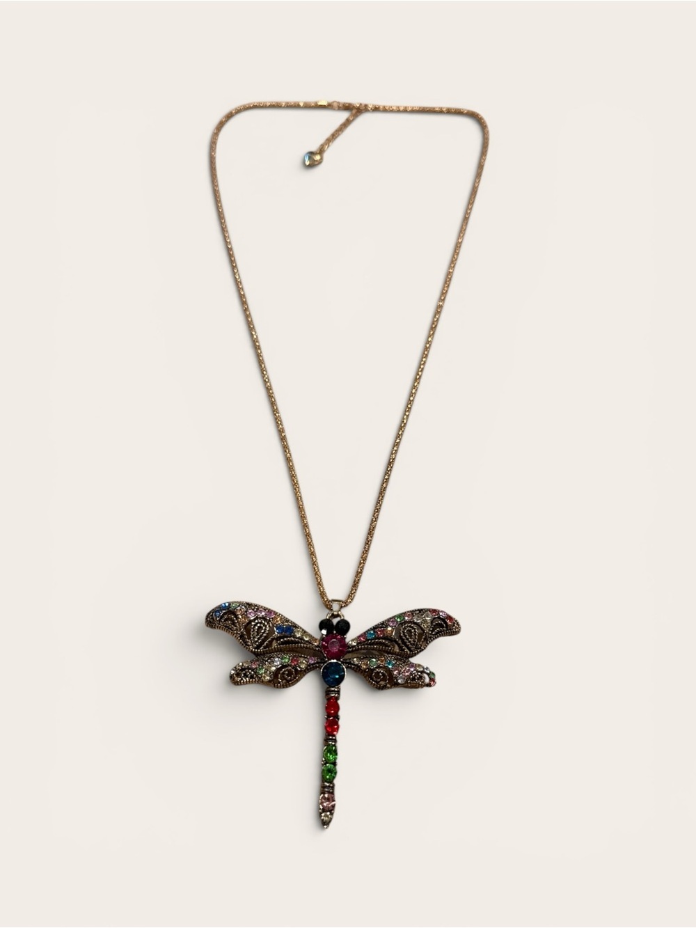 Betsey Johnson Gold-Tone Dragonfly Necklace with Multicolor Stones
